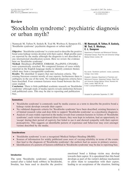 'Stockholm syndrome': Psychiatric diagnosis or urban .